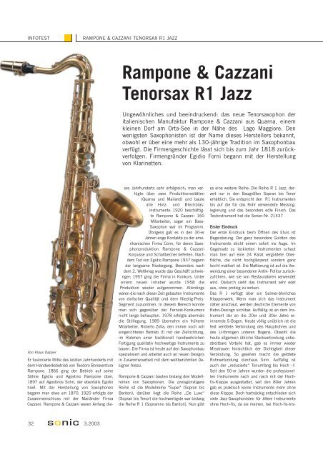 Rampone &amp; Cazzani Tenorsax R1 Jazz - Klaus Dapper