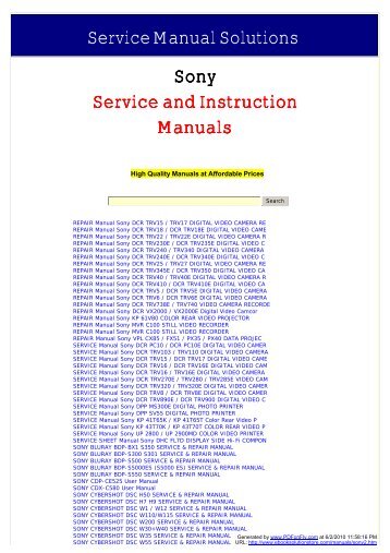 Service Manual Solutions Sony Service and Instruction Manuals