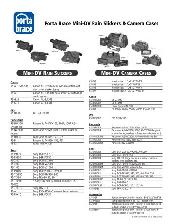 Porta Brace Mini-DV Rain Slickers & Camera Cases - Markertek