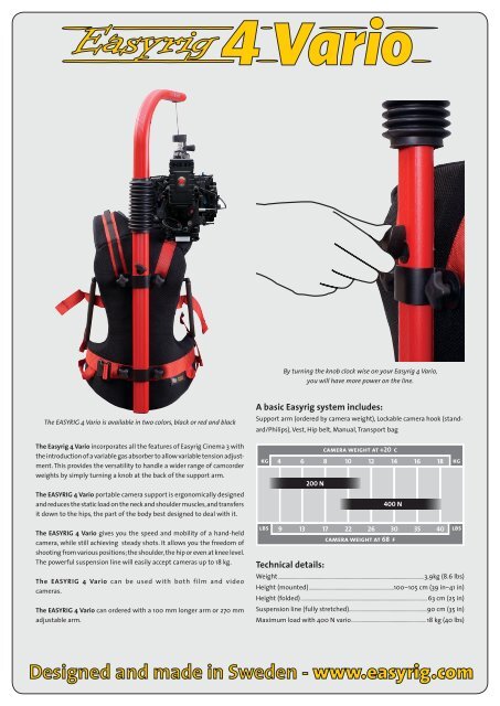 Easyrig 4 Vario takes different camera weights