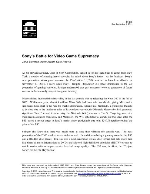 Sony's Battle for Video Game Supremacy - MIT Sloan School of ...