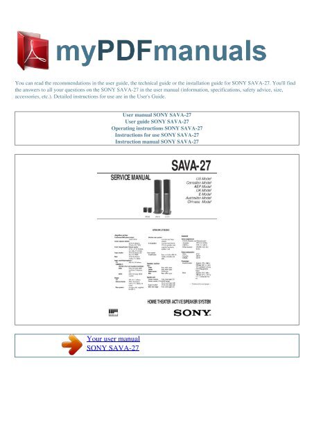 User manual SONY SAVA 27 1