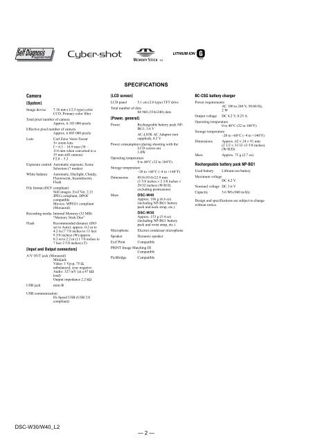 Service Manual of Sony DSC-W30/W40 Digital - SONYRUS