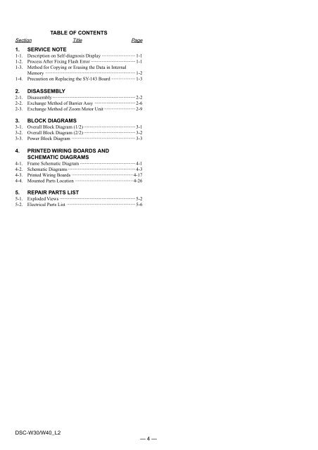 Service Manual of Sony DSC-W30/W40 Digital - SONYRUS