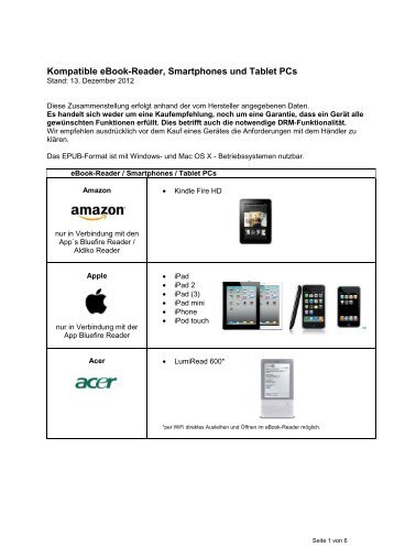 Kompatibilitätsliste für eBook-Reader - Onleihe