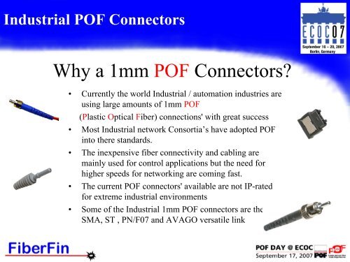 Industrial POF Connectors - POF Application Center