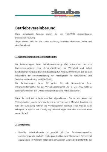 Betriebsvereinbarung - Laube Sozialpsychiatrische Aktivitäten GmbH