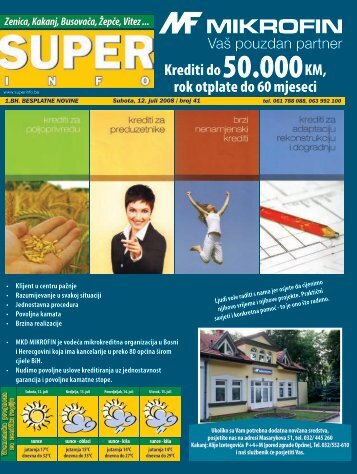 Krediti do KM, rok otplate do 60 mjeseci - Superinfo