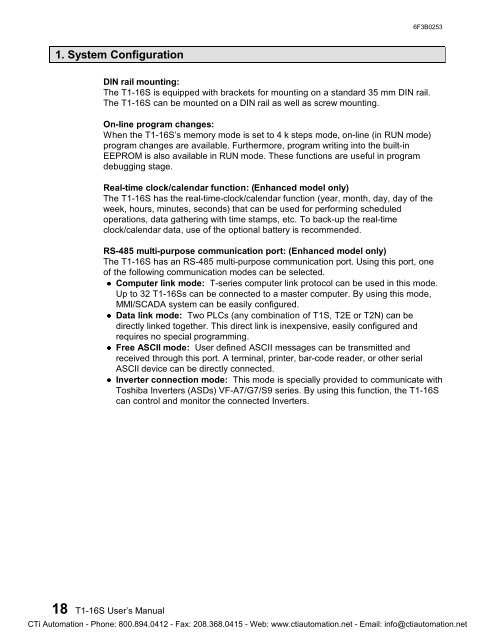 Toshiba PROSEC T1-16S PLC User's Manual - CTi Automation