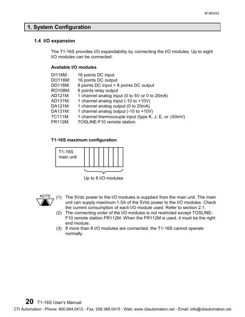 Toshiba PROSEC T1-16S PLC User's Manual - CTi Automation