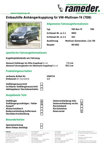 Einbauhilfe Anhängerkupplung für VW-Multivan-T4 (7DB)
