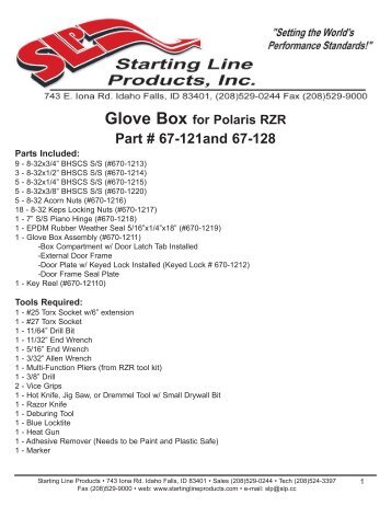 Glove Box for Polaris RZR Part # 67-121and 67-128 - Starting Line ...
