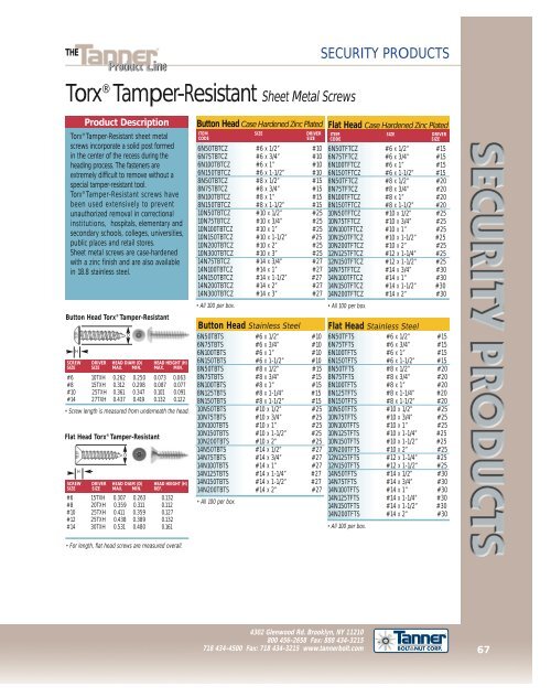 SECURITY PRODUCTS Torx® Tamper-Resistant Sheet Metal Screws