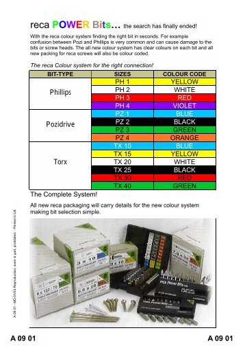 Phillips Pozidrive Torx A 09 01 A 09 01 - reca-uk ltd