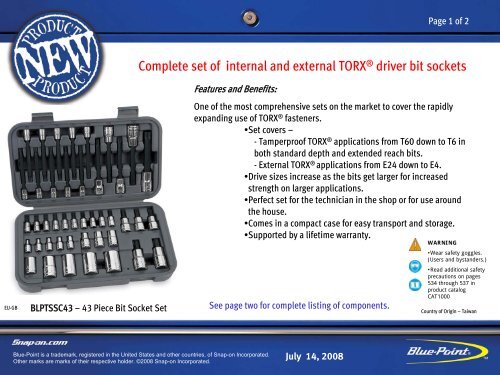 BLPTSSC43 – 43 Piece Bit Socket Set - Snap-on