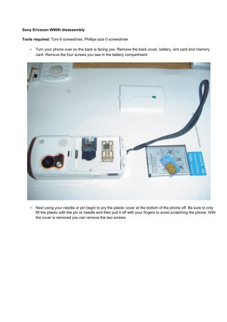 Sony Ericsson W900i disassembly Tools required: Torx 6 ...