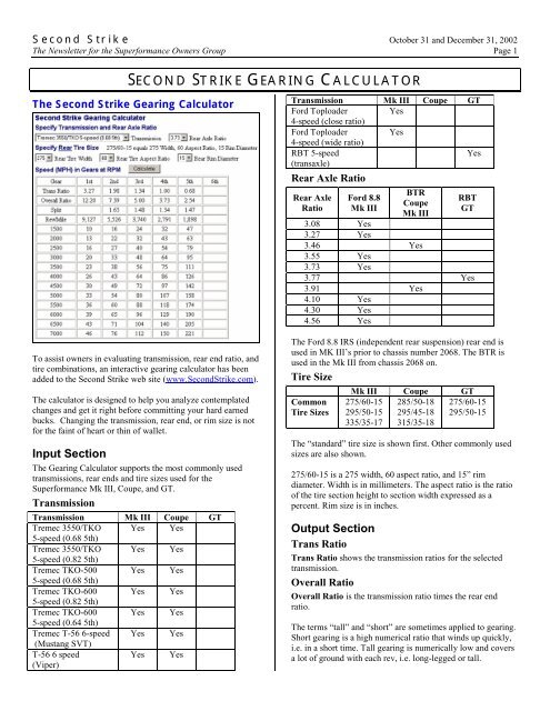 SECOND STRIKE GEARING CALCULATOR - Second Strike - the ...