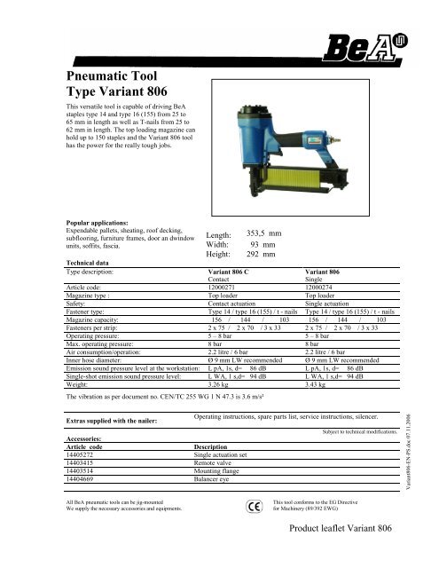 Pneumatic Tool Type Variant 806 - BeA