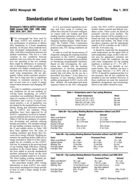 Standardization of Home Laundry Test Conditions