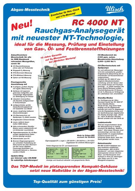 RC 3000 NT+ Rauchgas-Analysegerät mit neuester NT-Technologie ...