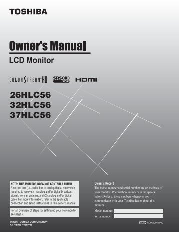 26HLC56 32HLC56 37HLC56 LCD Monitor - Toshiba Canada