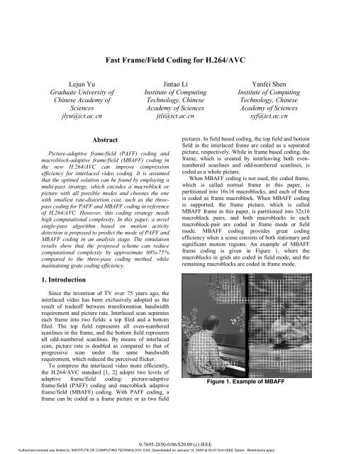 Fast Frame/Field Coding for H.264/AVC