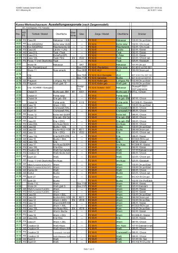 Preise Schauraum 2011 08 03 - bei Kunex