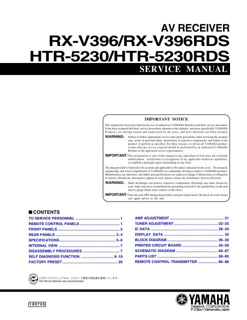 Rx V396 Rx V396rds Htr 5230 Htr 5230rds Rx V396 Rx V396rds Htr 5230 Htr 5230rds