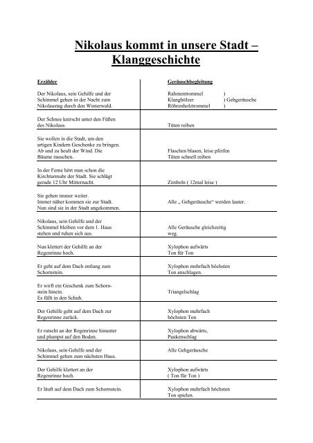 Nikolaus kommt in unsere Stadt – Klanggeschichte