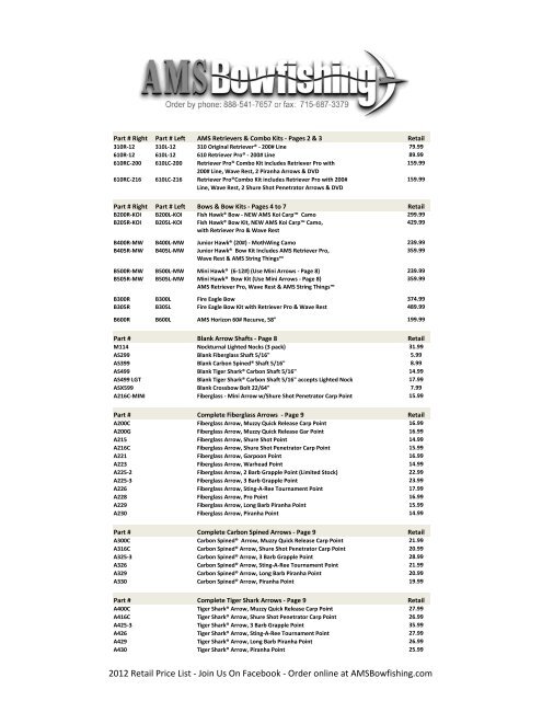 2012 Retail Price List - Join Us On Facebook  - AMS Bowfishing