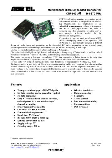 Il transceiver XTR-903-A rappresenta una soluzione semplice ed ...