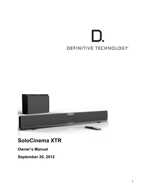 SoloCinema XTR Full Owner's Manual - Definitive Technology