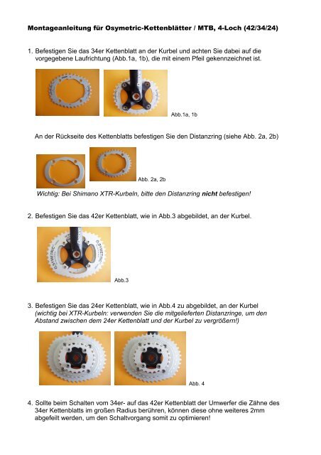 Montageanleitung für Osymetric-Kettenblätter / MTB ... - TaubertSports