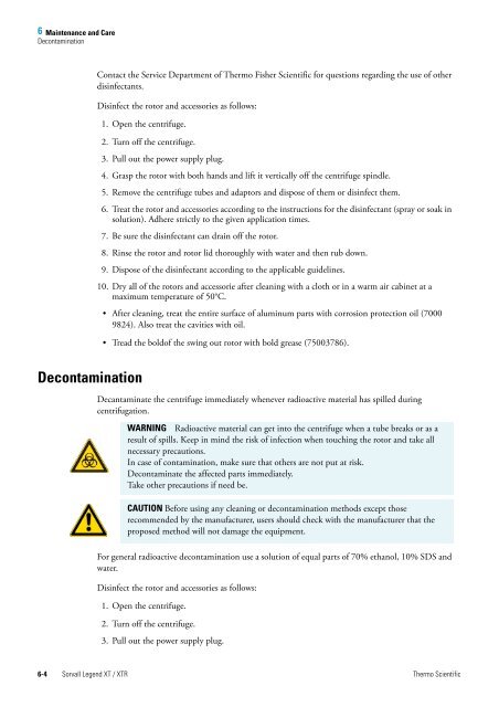 Characteristics of the Sorvall Legend XT/XTR - Fisher Scientific