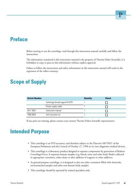 Characteristics of the Sorvall Legend XT/XTR - Fisher Scientific