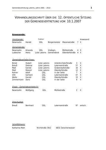 12. Sitzung der Gemeindevertretung - Gemeinde Laterns