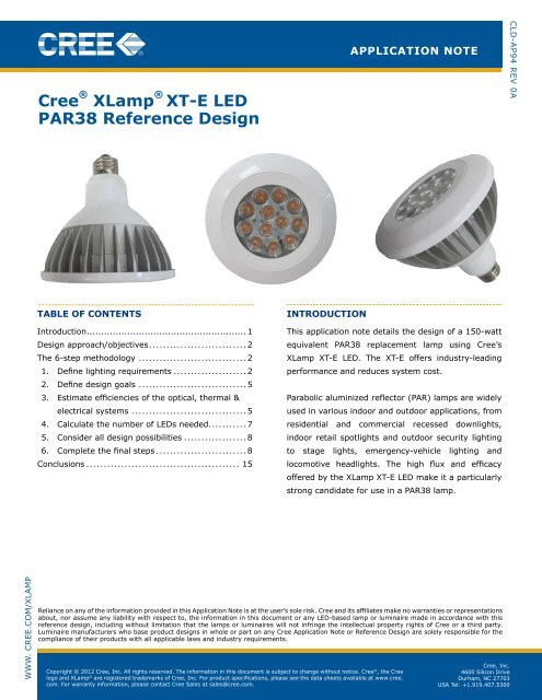 Cree XLamp XT-E LED PAR38 Reference Design - Cree, Inc.