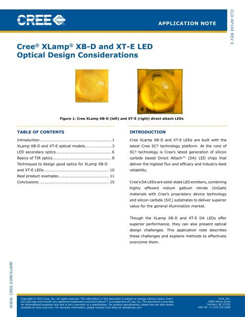 cree® Xlamp® XB-D and Xt-e leD optical Design ... - Cree, Inc.