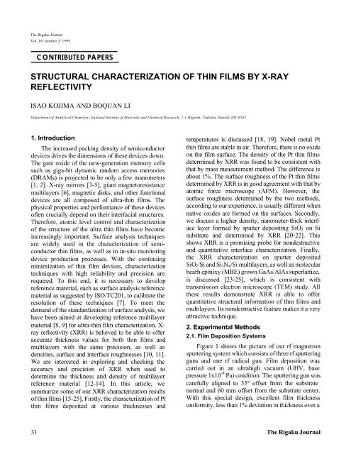 structural characterization of thin films by x-ray reflectivity - Rigaku