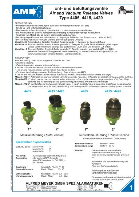 und Belüftungsventile Air and Vacuum Release Valves Type 4405 ...