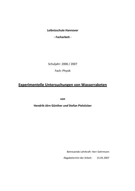 Experimentelle Untersuchungen von Wasserraketen - guennet.de