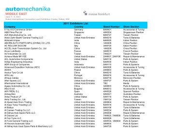 2011 Exhibitors List - Automechanika Middle East