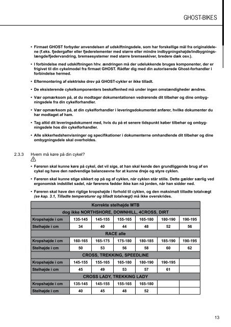 Brugsanvisning - Ghost Bikes