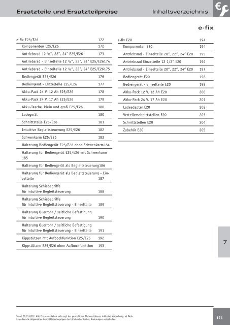 Ersatzteile und Ersatzteilpreise 7 Inhaltsverzeichnis e-fix