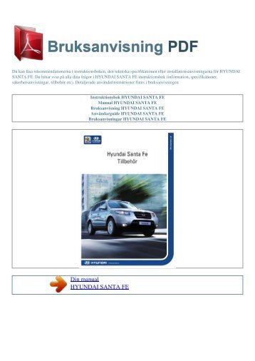 Instruktionsbok HYUNDAI SANTA FE - BRUKSANVISNING PDF