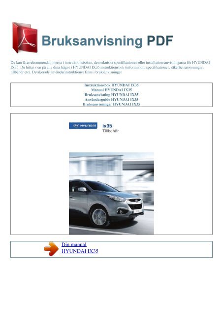 Instruktionsbok HYUNDAI IX35 - BRUKSANVISNING PDF