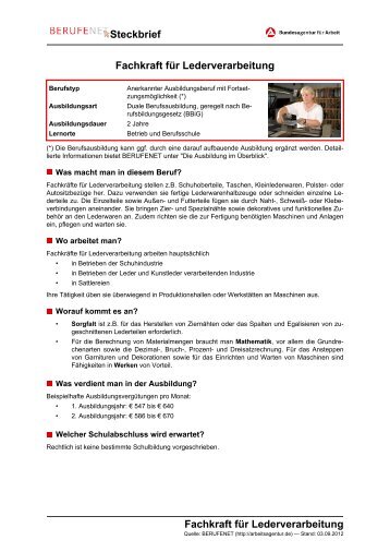 Fachkraft für Lederverarbeitung Steckbrief ... - Planet Beruf.de