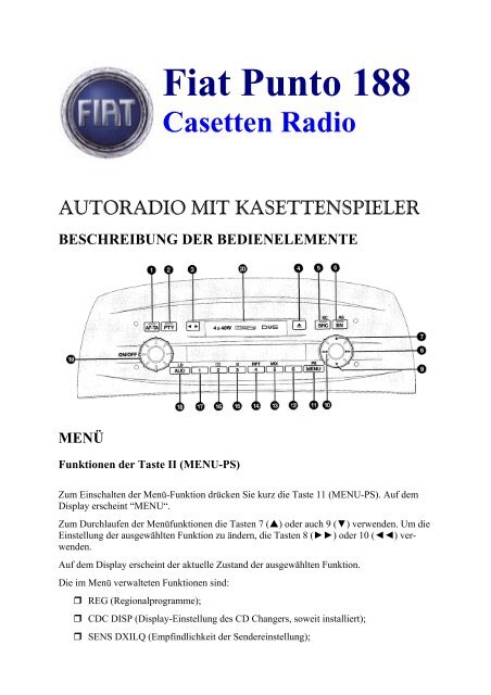 Fiat Punto 188 Casetten Radio.pdf - AutoExtrem.de