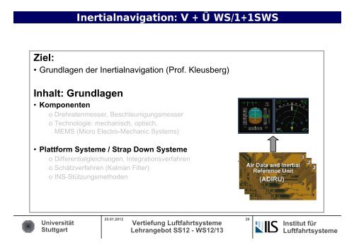 Universität Stuttgart Vertiefung Luftfahrtsysteme Lehrangebot SS12