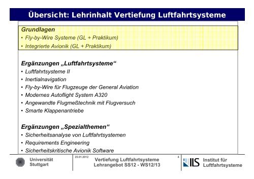 Universität Stuttgart Vertiefung Luftfahrtsysteme Lehrangebot SS12